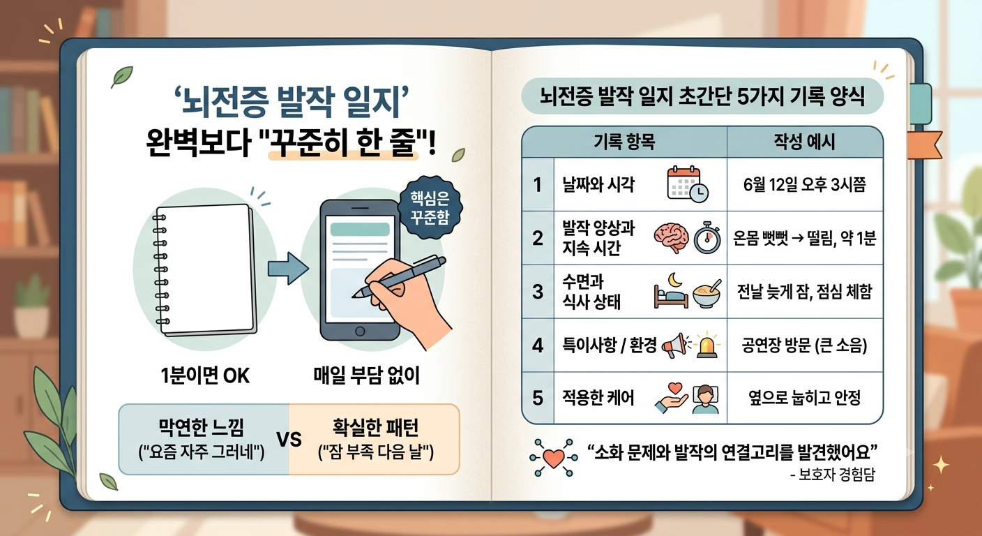 뇌전증 발작 일지 초간단 기록 양식 예시 표