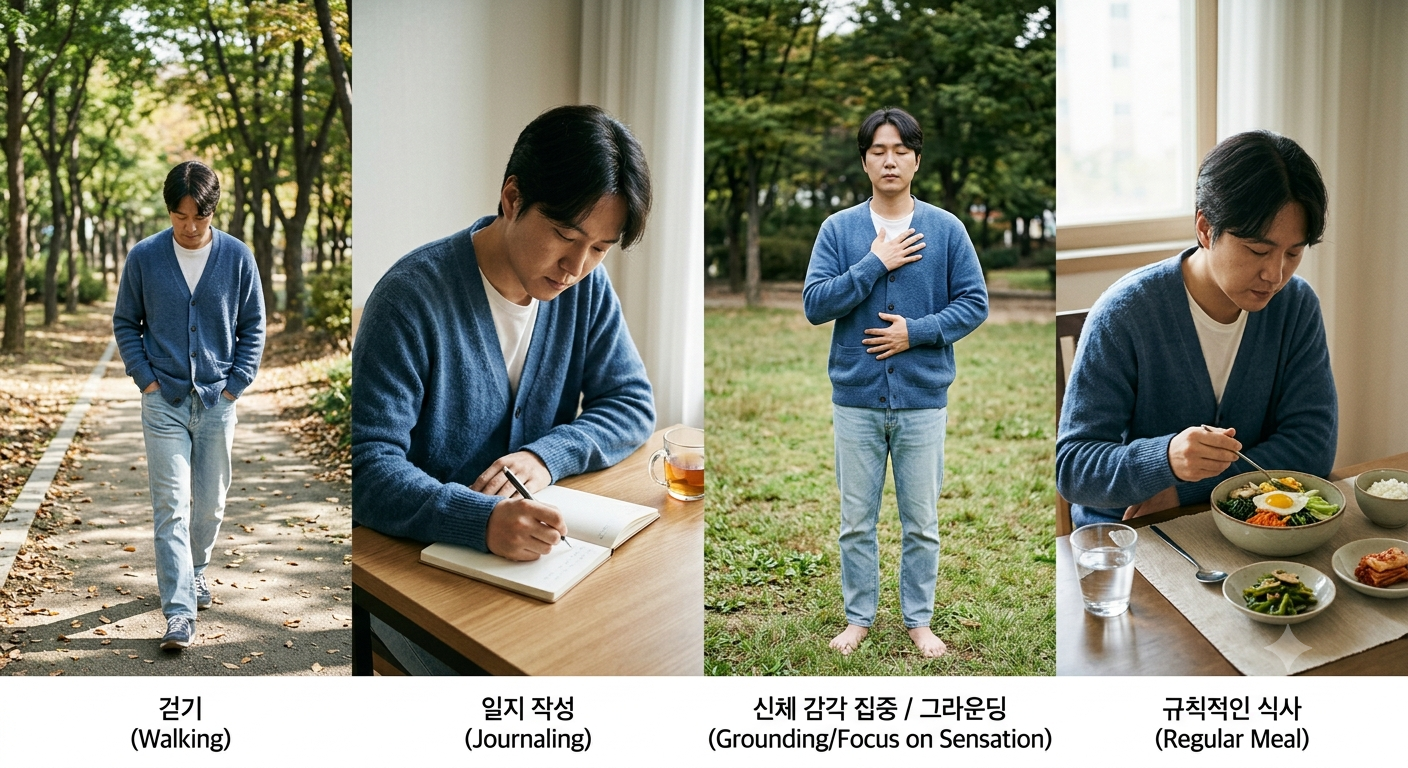산책·일지 작성·규칙적 식사 등 작은 일상 행동 장면