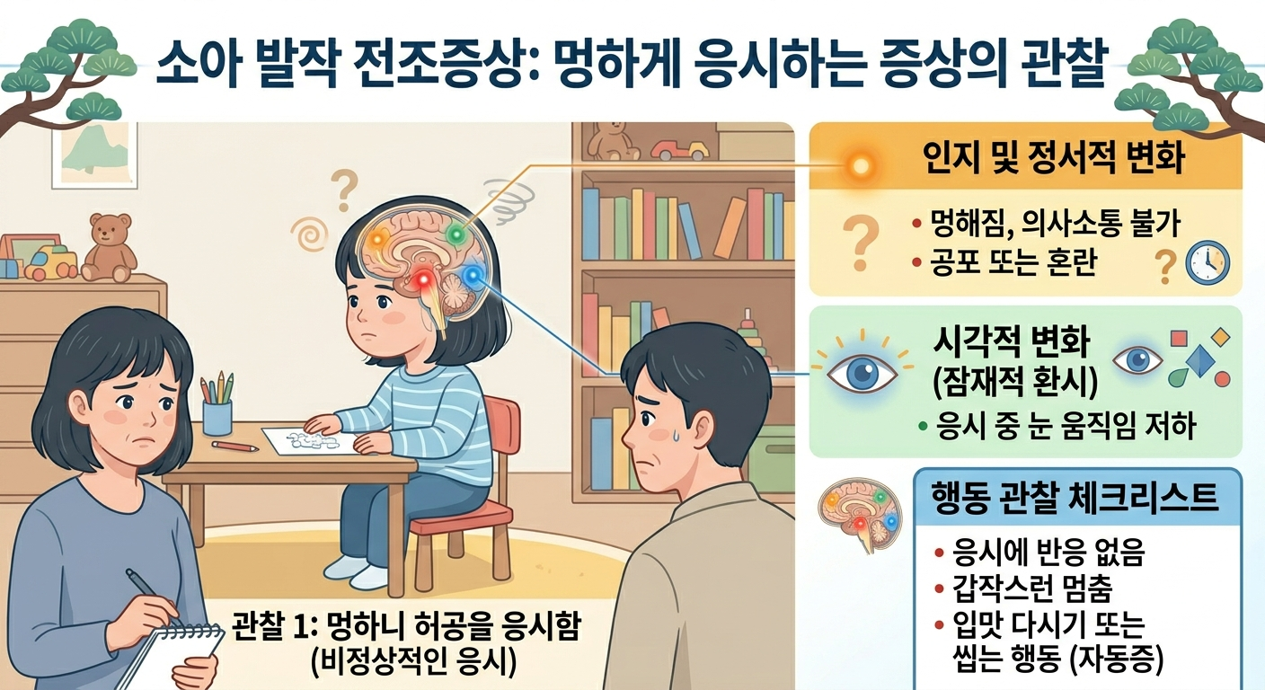 멍하게 허공을 응시하는 소아 발작 전조증상