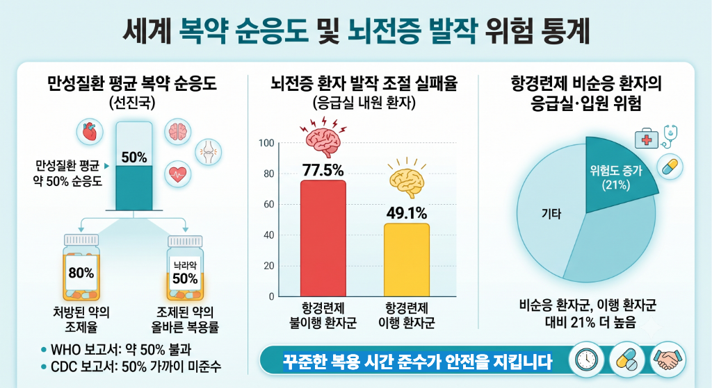 복약 순응도 통계를 보여주는 인포그래픽
