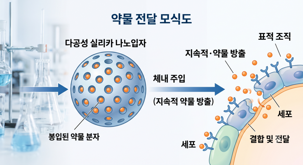 다공성 실리카 약물 전달체 모식도