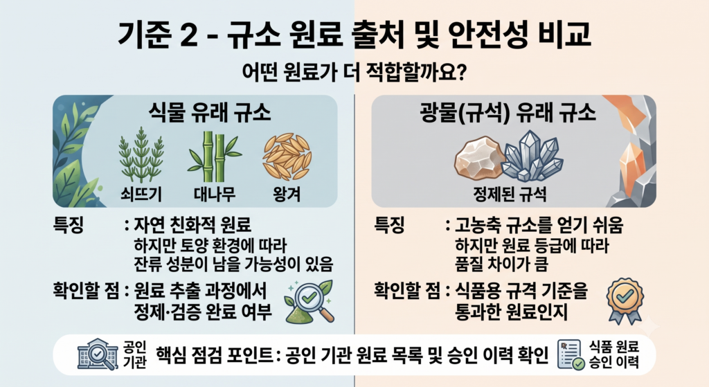 식물 유래와 광물 유래 규소 원료 비교