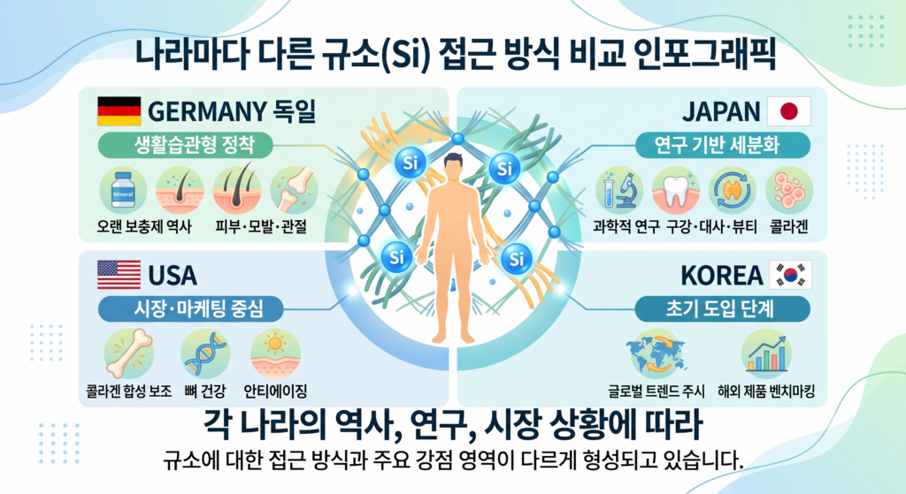 규소 건강 접근 방식을 나라별로 비교
