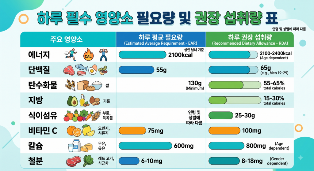 규소 하루 권장 섭취량 구간별 비교표