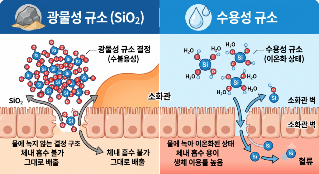 수용성 규소와 광물성 규소 구조 비교